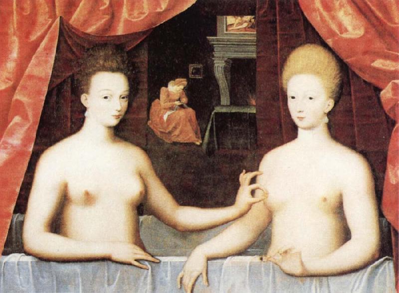 School of Fontainebleau Gabrielle d'Estrees and One of he Sisters in the Bath